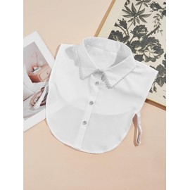 Eyibenlilan Women's Detachable Dickey Collar with Pearl Embellishment, Fake Collar Shirt Stylish Pointed Collar Half Shirt Accessory for Layered Look(White)