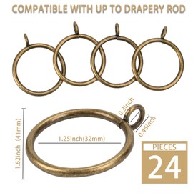 Curtain Rings with Eyelet for Curtain Rods 32mm Inner Diameter Metal Drapery Eyelet Curtain Rings 24 Pcs Bronze TXZWJZ