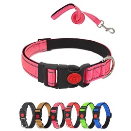Aeclleca Reflective Dog Collar and Leash Set with Safety Locking Buckle，Adjustable Soft Nylon Pet Collars for Small Medium Dogs (Pink, S)