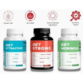 GET Ultimate Health & Wellness Bundle – Includes GET Attractive, GET Strong, and GET Moringa – 3-Pack Supplement Set – Gluten-Free, Non-GMO, Vegan-Friendly – Daily Beauty, Strength & Vitality Support