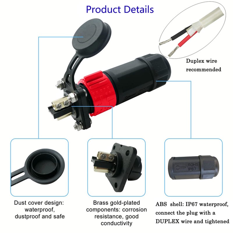 GaiRen 50 Amp Industrial Connector, 8AWG 2 Pin Waterproof IP67