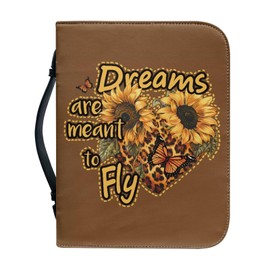 Darisoco Yellow Sunflower Leopard PU Leather Bible Cover for Women Bible Book Case with Handle and Pockets Fits Standard & Large Size Study Bible Carrier Daily Commuter