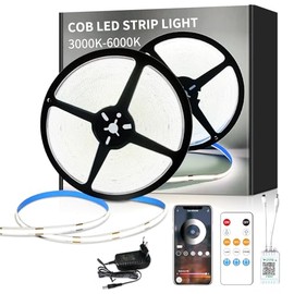 Yeewhale Yeewhale cob LED strip 15m, with remote control, APP control, DC24V 6000k white? LED band, flexible dimmable COB LED strip, applicable to bedroom, room, closet, DIY decoration