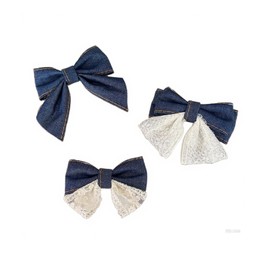 Blue Denim Hair Bow Clips Girls Denim Bowknot Pin Girls Blue Jeans Hair Bow Clips BW27 (Set-D)