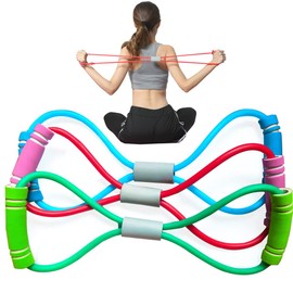 Figure 8 Fitness Resistance Band with Handles & Yoga Sweatband Workout Chest Arm and Shoulder Stretch Bands Exercise Equipment