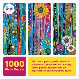 Cross & Glory - Daisy Streets and Rainbow Skies - 1000 Piece Jigsaw Puzzle for Adults | Abstract Cityscape Puzzle | Challenging and Vibrant Art Puzzle