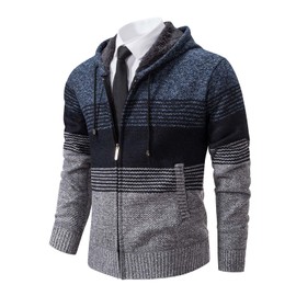 Mylldey Mens Hoodies Knit Sweater, Full Zip Fleece Lined Cardigan Sweaters Casual Regular Fit Knit Hooded Men Sweater Jacket(Blue, M)