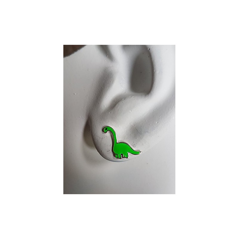 Sterling Silver Green Dinosaur Earrings .925