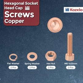 Kozelo 8pcs M6 Socket Head Cap Screws Bolts Nuts Assortment Kit - [M6-1x25mm] Red Copper Fully Threaded Hex Screw for 3D Printer Use