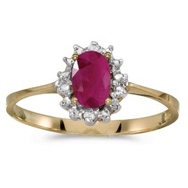 10k Yellow Gold Oval Ruby And Diamond Ring (Size 8)