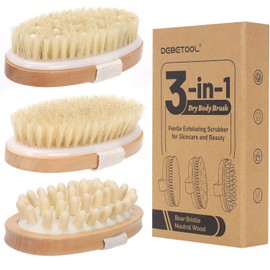 DEBETOOL 3-Pack Dry Body Brush - Exfoliating Dry Brushing Body Brush for Lymphatic Drainage, Natural Boar Bristle Dry Brush for Body Cellulite Improving Blood Circulation
