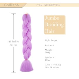 Gairyan Jumbo Braids, Extensions, Synthetic Hair for Braiding, 1 Piece, 100 g, Braiding Hair Extensions, 60 cm, Ombre, Synthetic Braids, Afro Hair for Box Braids/Crochet Braids, Light Purple