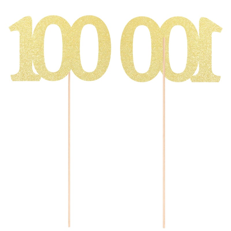 Gexolenu NO 100, 10 Pack Double-Sided Gold Glitter 100th Birthday