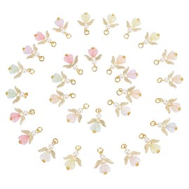 PH PandaHall 30pcs Golden Angel Charms Heart Angle Wing Charms Imitation Pearl Dangles Mixed Colors Angel Wing Pendants Angle Pendants with Jump Rings for Jewelry Making Necklace Earrings Keychains