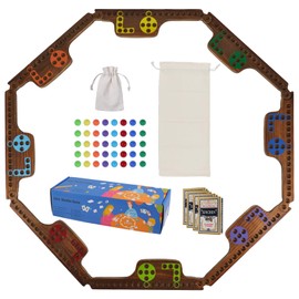 Portable Multiplayer Game Vintage Colors Wooden Jokers and Marbles Board Game for 2-8 Players Pegs and Jokers Card Game Board with 8 Game Boards 4 Decks of Cards 40 Marbles (Burnt Color)