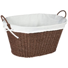 Household Essentials ML-7067 Paper Rope Wicker Laundry Basket with Handles | Comes with Removable Liner | Dark Brown Stain