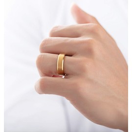 Tornito Stainless Steel Gold Brushed Ring Wedding Band Matte Finish Beveled Polished Edge Comfort Fit for Men Women 8MM Wide Size 10.5