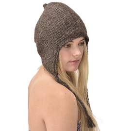 Hand Made 100% Merino Wool Ear Flap Snowboard Ski Chullo Peruvian Style Nepal Himalayan Sherpa Earflap Fleece Lined Winter Beanie Hat Grey