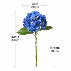 IPLNTS 4PCS 20 inch Real Touch Hydrangea Artificial Flowers Faux Hydrangeas Realistic Fake Flowers with Stems for Vase Indoor Family Living Room Wedding Party Office Table Decoration (4, Blue)