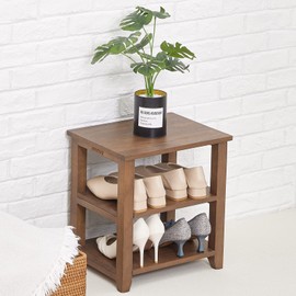 Aroktake Small Shoe Rack Bench, 2-Tier Solid Wood Heavy Duty Shoe Organizer Shelf for Entryway, Living Room,Bedroom (Brown, 11.81"x15.75"x16.54")