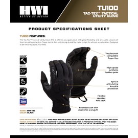 HWI Gear TU100 Tac-Tex Touchscreen Tactical Utility Glove Work, Black XS