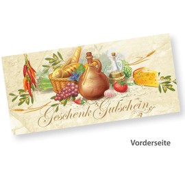 tatmotive RUSTICO Gift Vouchers Gastro Pack of 25 with Envelopes Enter and Stamp Values, Voucher Cards for Catering, Restaurant Pizzeria Italian