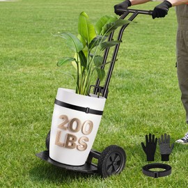 Brightown-Plant-Caddy-with-Wheels Heavy Duty, Ergonomic Plant Dolly for Elderly Gardeners with Adjustable Grabbing Arm,200 Lbs Capacity,All-Terrain Wheels,with Strap & Gloves for Indoor Outdoor, Black
