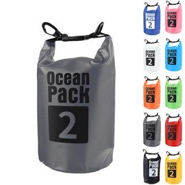 Dry Bag 2L, Boat Dry Bags Grey Waterproof Bag Dry Sack Roll Top Long Adjustable Shoulder Strap 2L/5L/10L/20L/30L/40L for Drifting Boating Kayaking Fishing Rafting Swimming Camping Canoeing Surfing