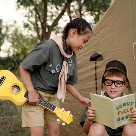 ADM Ukulele for Beginners Hawaiian Wood Ukelele Kit for Kids Adult Student Starter Professional Ukalelee Pack Bundle with Free Lessons Gig Bag Strap Nylon String Tuner (Baby Yellow, 21 Inch)