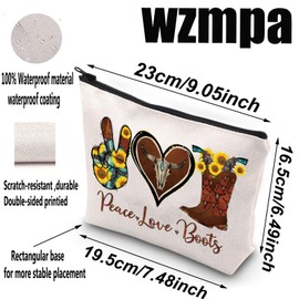 WZMPA Western Cowgirl Cosmetic Makeup Bag Country Girls Gift Peace Love Boots Zipper Pouch Bag For Women Girls, Peace Boots, Fit