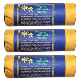 Tibetan Nagchampa Incense, 4.5" Length - 3 Packs, 30 Sticks Per Pack