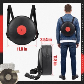 Reginary Vinyl Record Backpack Round Novelty Music Bag with Adjustable Double Straps Retro 80s 90s Purse for Women and Men Gift for Music Lovers