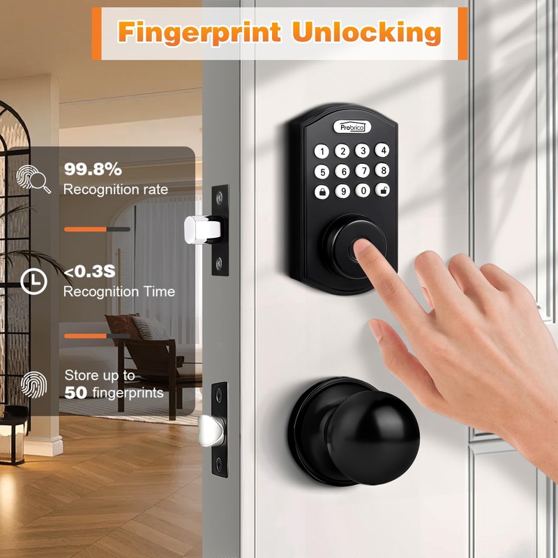Probrico Smart Fingerprint Door Lock for Front Door,Electronic Keyless Entry