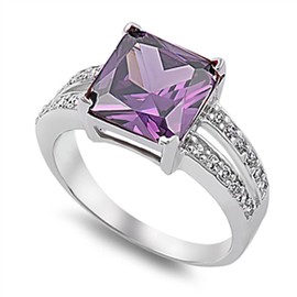 DoubleAccent Sterling Silver Princess Cut Violet Purple Color CZ Engagement Ring 11MM (Size 5 to 11), 10