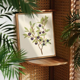 crmotu Vintage Decor Botanical Wall Art Framed, Blueberry Plant Canvas Prints Rustic Farmhouse Wall Decor, Branch Leaf Nature Living Room Bedroom Decor Aesthetic 12x16inch