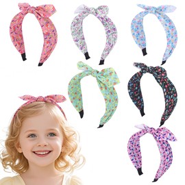 Candygirl 6 PCS Bow Headbands for Girls Cute Knotted Bunny Ear Headband Wide Fabric Hair Accessories for Back to School Party Wedding