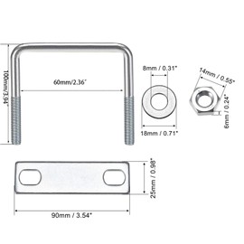 TA-VIGOR M8 Square U-Bolts, 60mm Inner Width 100mm Length Steel U-Bolts with Nut, Plate, Washer for Attaching Piping Conduit Cable Tube Brackets Boat Trailer