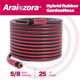 Araiozora Heavy Duty Flexible Rubber Garden Hose 25 Ft 5/8 Inch - Kink Resistant, All-Weather Lightweight Water Hose with 600 PSI Burst Pressure for Yard, Lawn & Car Wash