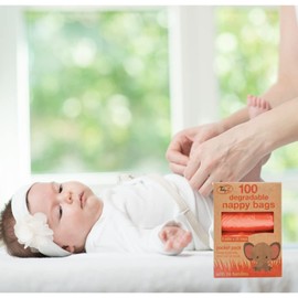 100 Large degradable nappy bags with tie handles - 4 pocket size rolls of 25, Orange