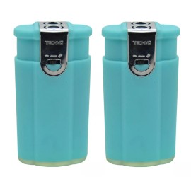 Techno Torch 2 pcs Soft Flame & Wind Proof Flame Dual Flame Torch Refillable Lighter - Baby Blue