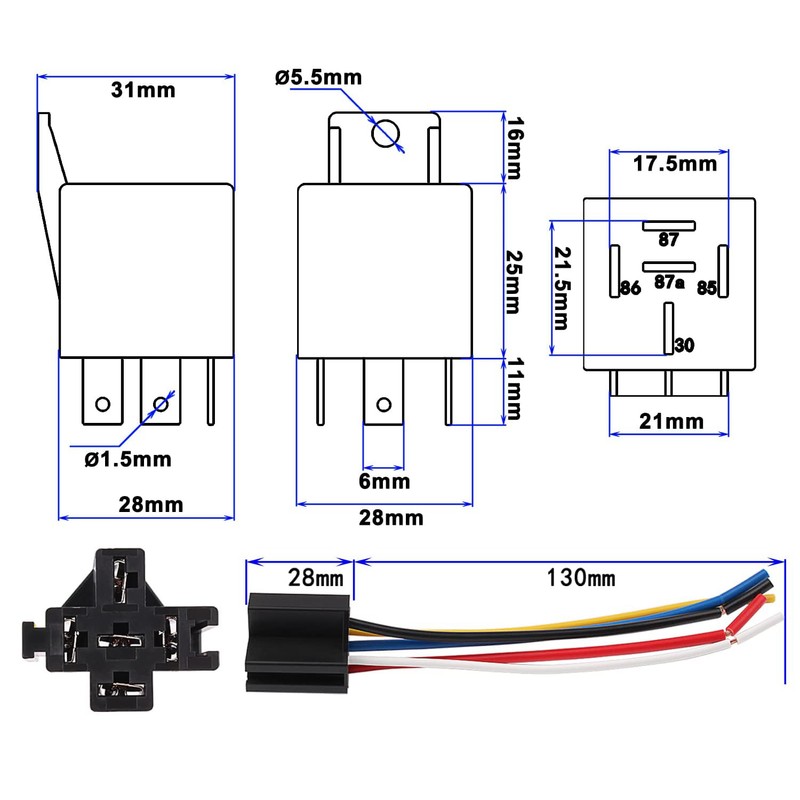 JUTOSU 5 Pole Relay, In-Car Relay, SPDT Relay Socket with