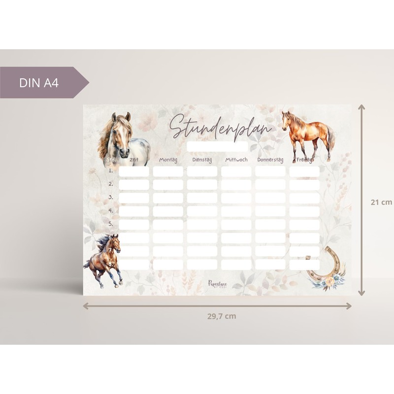 Horse timetable magnetic wipe clean for fridge and whiteboard, boho
