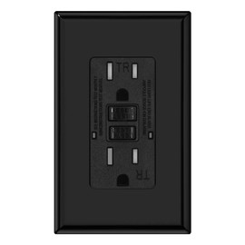 Micmi GFCI Outlet, Tamper-Resistant GFI Receptacle with LED Indicator, 15Amp 125Volt Self-Test Ground Fault Circuit Interrupter, Decorator Screwless Wall Plates Included, ETL Listed (1Pack, Black)