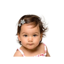 Mia Hair Stickers-Small"Clip-Less" Hair Ornaments That Stick To Hair W/Grippit Material-Mini Silver Flowers-0.5 Inches Dia. (4 pcs)