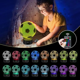 Philoch Kids Night Light, Football Gifts 3D Illusion Night Lamp, 16 Colors Change with Remote Control Soccer Christmas Birthday Gift, Soccer Desk Table Lamp for Football Fans (Black Base)