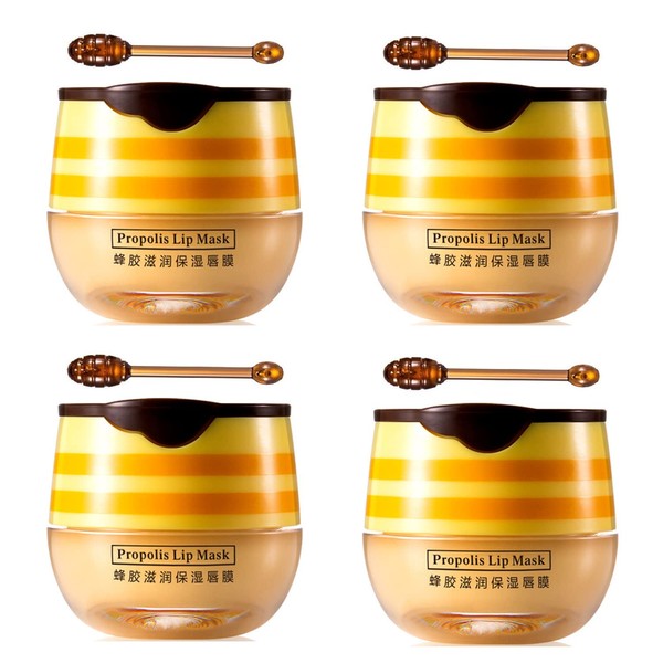Bee Balm Lip Balm Honey Pot,Bee Balm,Honey Propolis Lip Mask Moisturizing Moisture Nourishing Dry & Chapped Lips(4PCS)