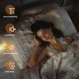 Melodieux Blackout Boho Curtains for Bedroom 84 Inch Length 2 Panels Set Blue on Beige Striped Pattern Cotton Bedroom Curtains Grommet Room Darkening Curtains for Living Room Thermal Insulated