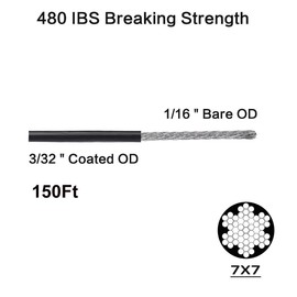 FOLUXING 150Ft Wire Rope Cable, Outdoor Light Guide Wire, 304 Stainless Steel, Vinyl Coated for Hanging String Lights, Globe Lights and Lanterns