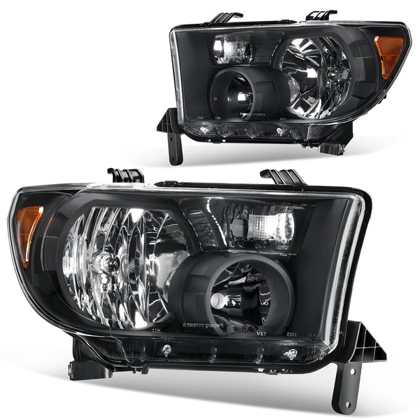 DWVO Headlight Assembly Compatible with 2007-2013 Tundra 2008-2017 Sequoia Black Housing Amber Reflector Clear Lens