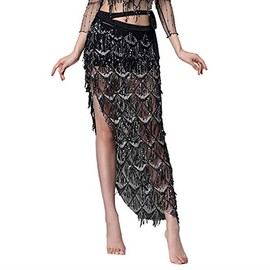 MUNAFIE Hip Dance Triangle Belt Latin Dance Towel Hip Scarf Fringe Size Belly Dance, black